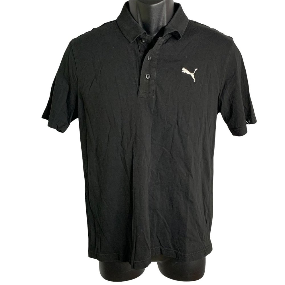Puma Athletic Polo Shirt S Black Knit Collar Short Sleeves 3 Button